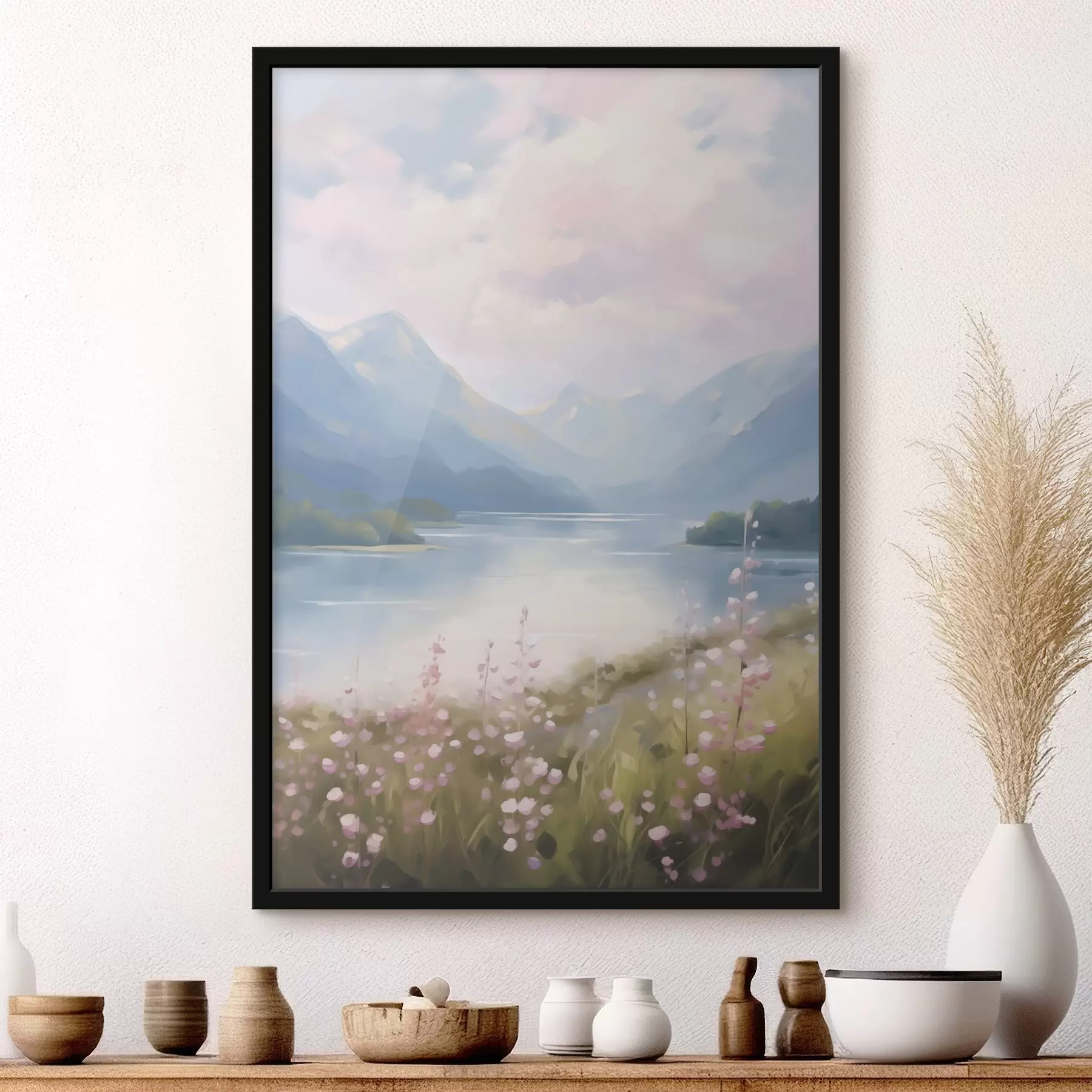 carta da parati Dipinto che raffigura un lago di montagna nr. f48504