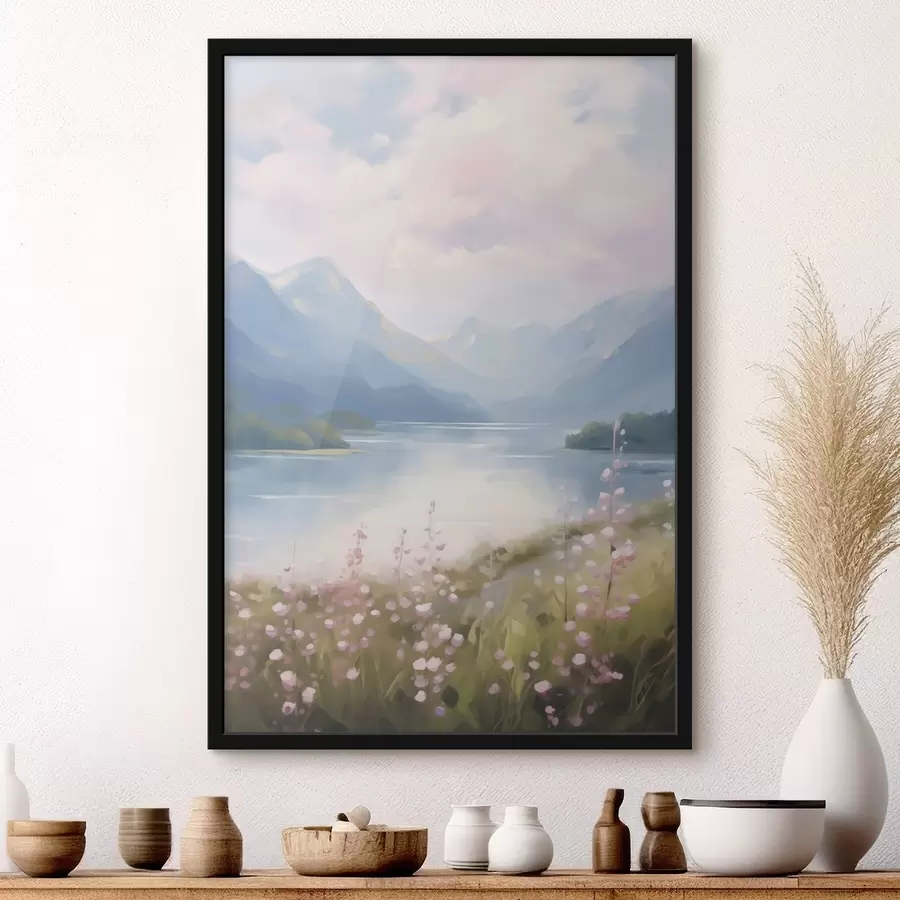 carta da parati Dipinto che raffigura un lago di montagna nr. f48504