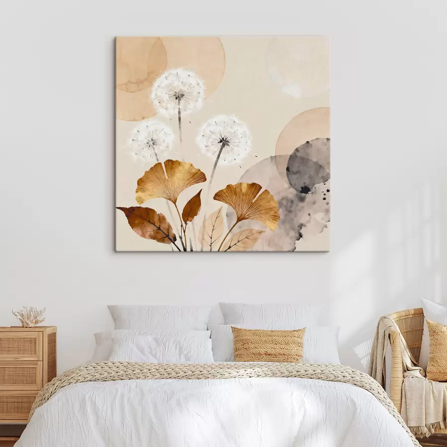 carta da parati Denti di leone e foglie di ginkgo stilizzati nr. s48279