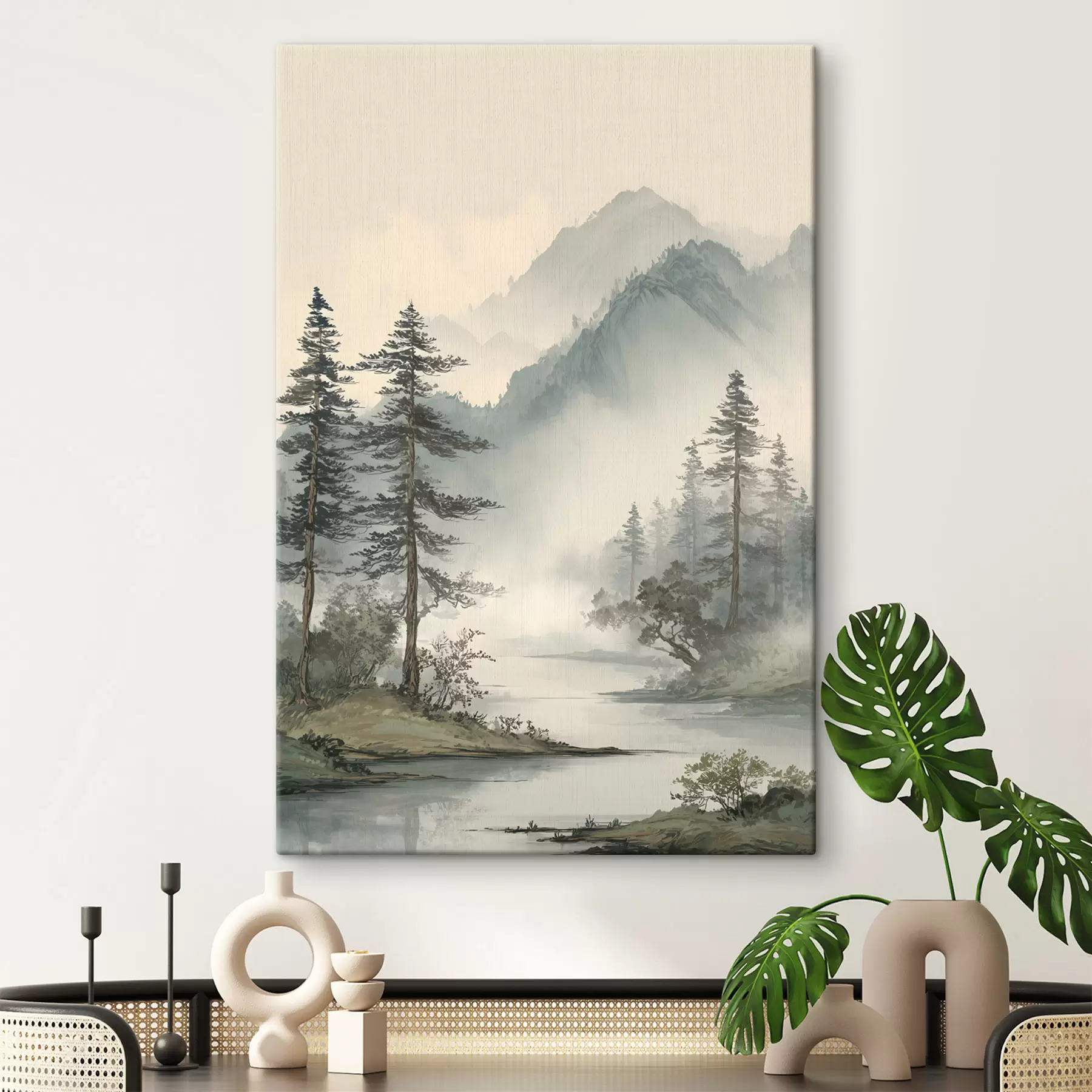 carta da parati un paesaggio montano con pini e un fiume nr. s48532