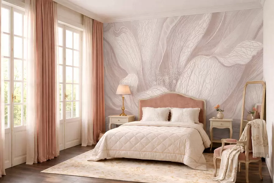 Carta da parati Floreale Fiore astratto nei toni del beige chiaro n. w05119