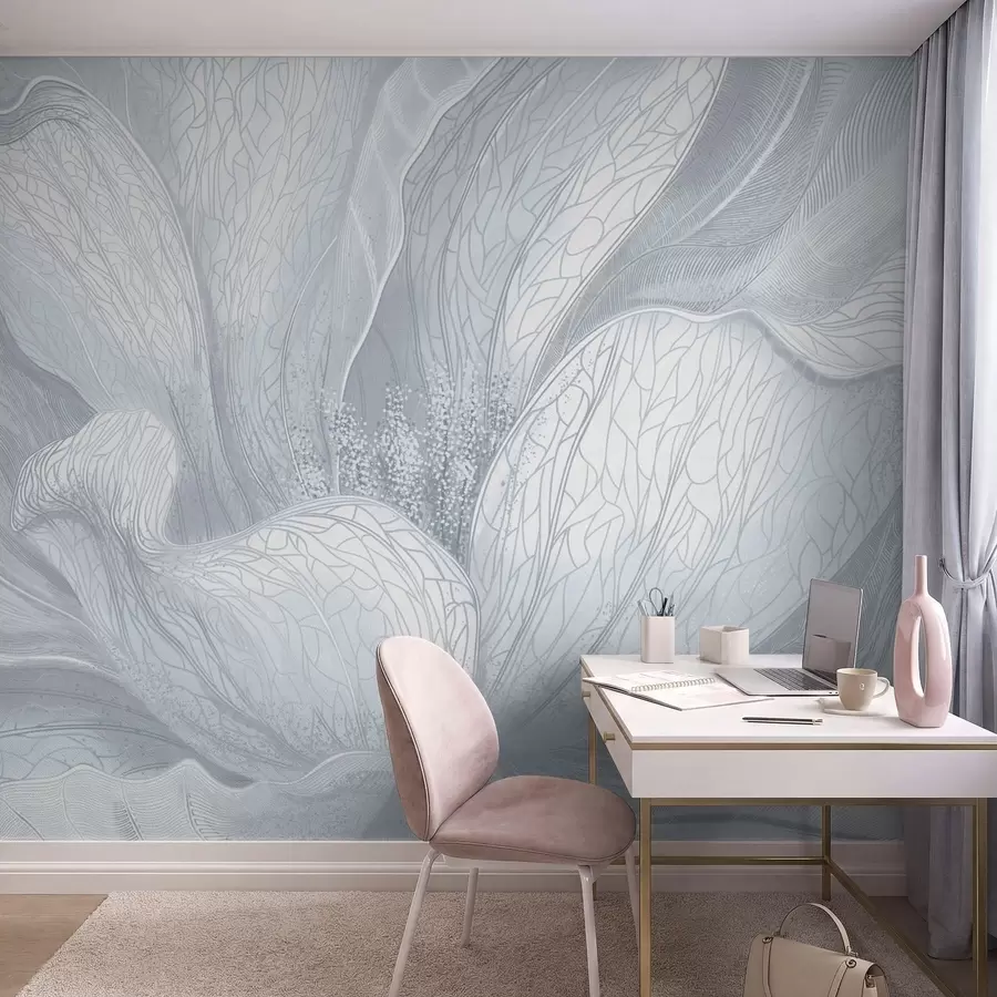 Carta da parati Floreale Fiore astratto in fresche tonalità di blu n. w05119v2