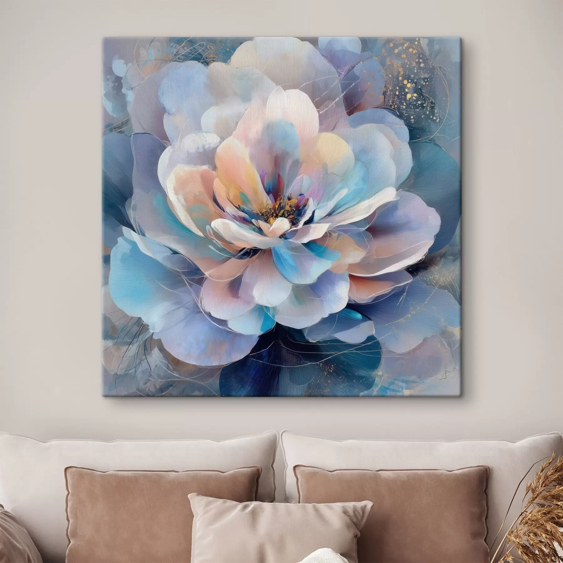 carta da parati Fiore astratto in una palette di rosa e blu in stile pittorico contemporaneo nr. s48185