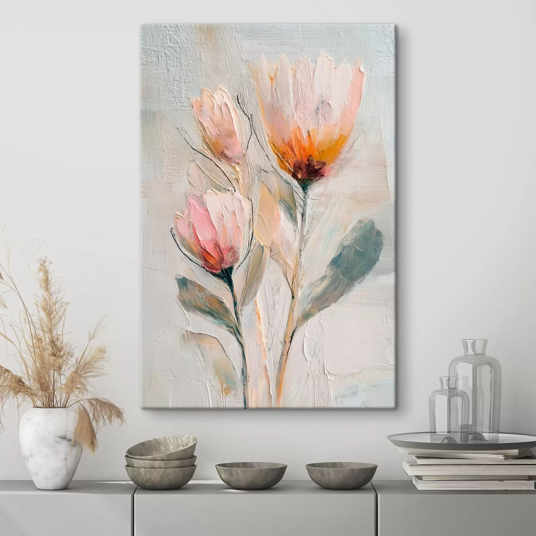carta da parati Mazzo di fiori di protea con effetto pennellata spessa nr. s48206