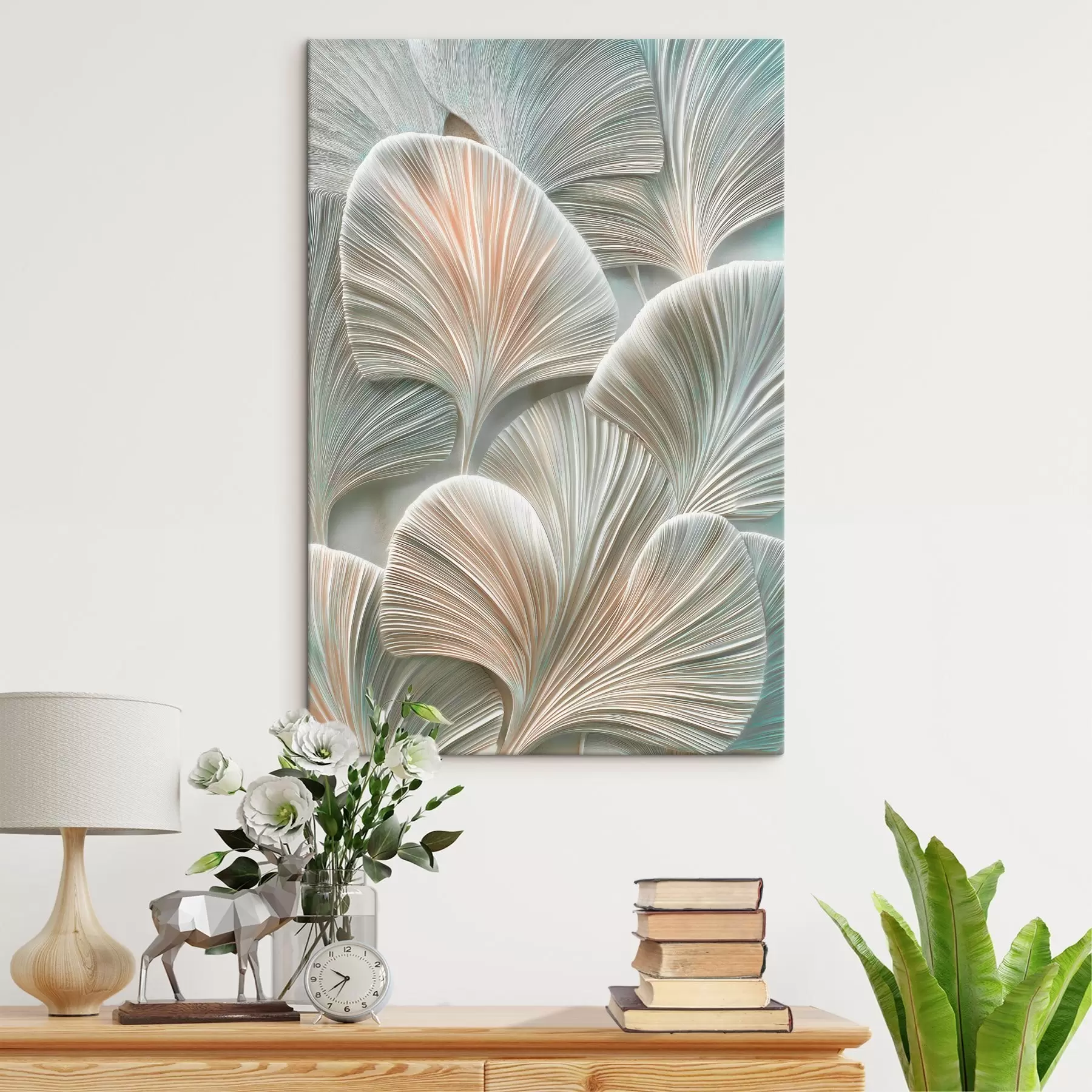 carta da parati Illustrazione artistica con foglie in rilievo in stile bassorilievo contemporaneo nr. s48210