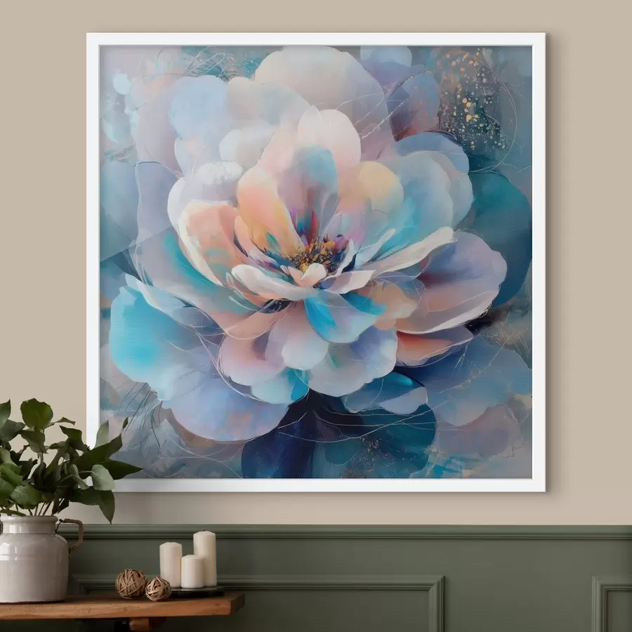 carta da parati Fiore astratto in una palette di rosa e blu in stile pittorico contemporaneo nr. f48185