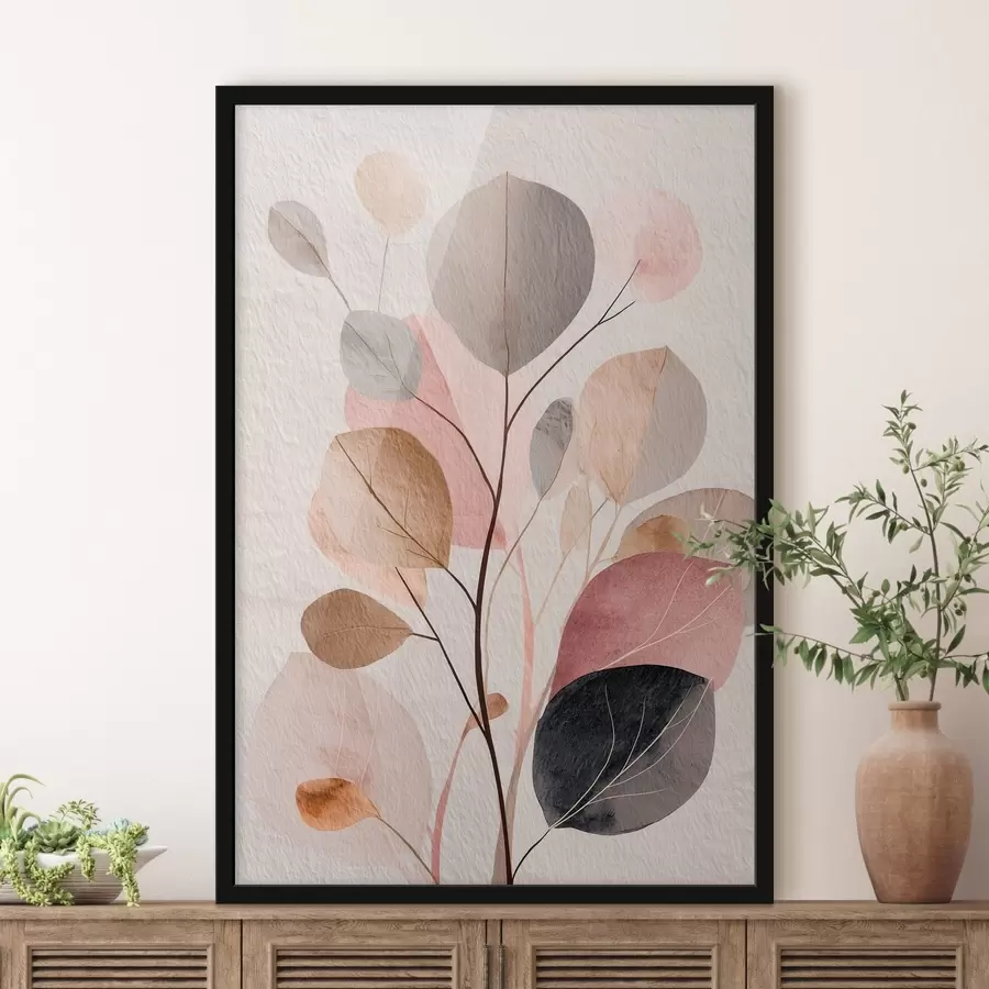 carta da parati Ramo astratto con foglie arrotondate nei toni caldi del beige e del corallo nr. f48187