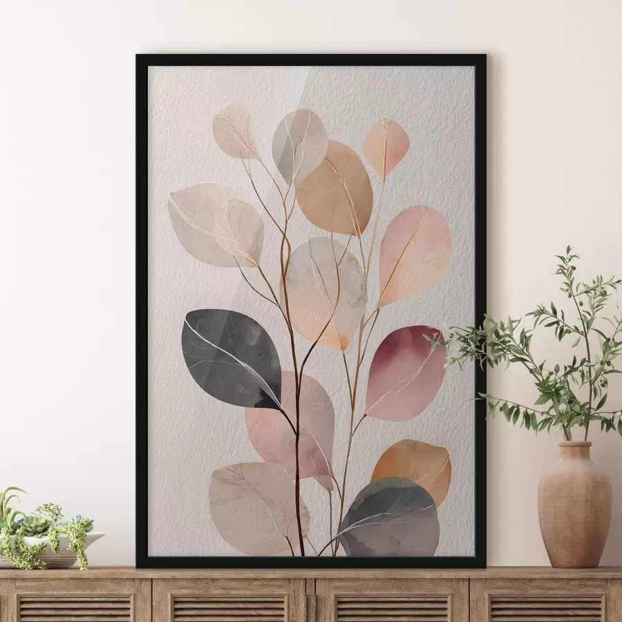 carta da parati Ramo astratto nei toni del beige e del corallo in stile acquerello nr. f48188