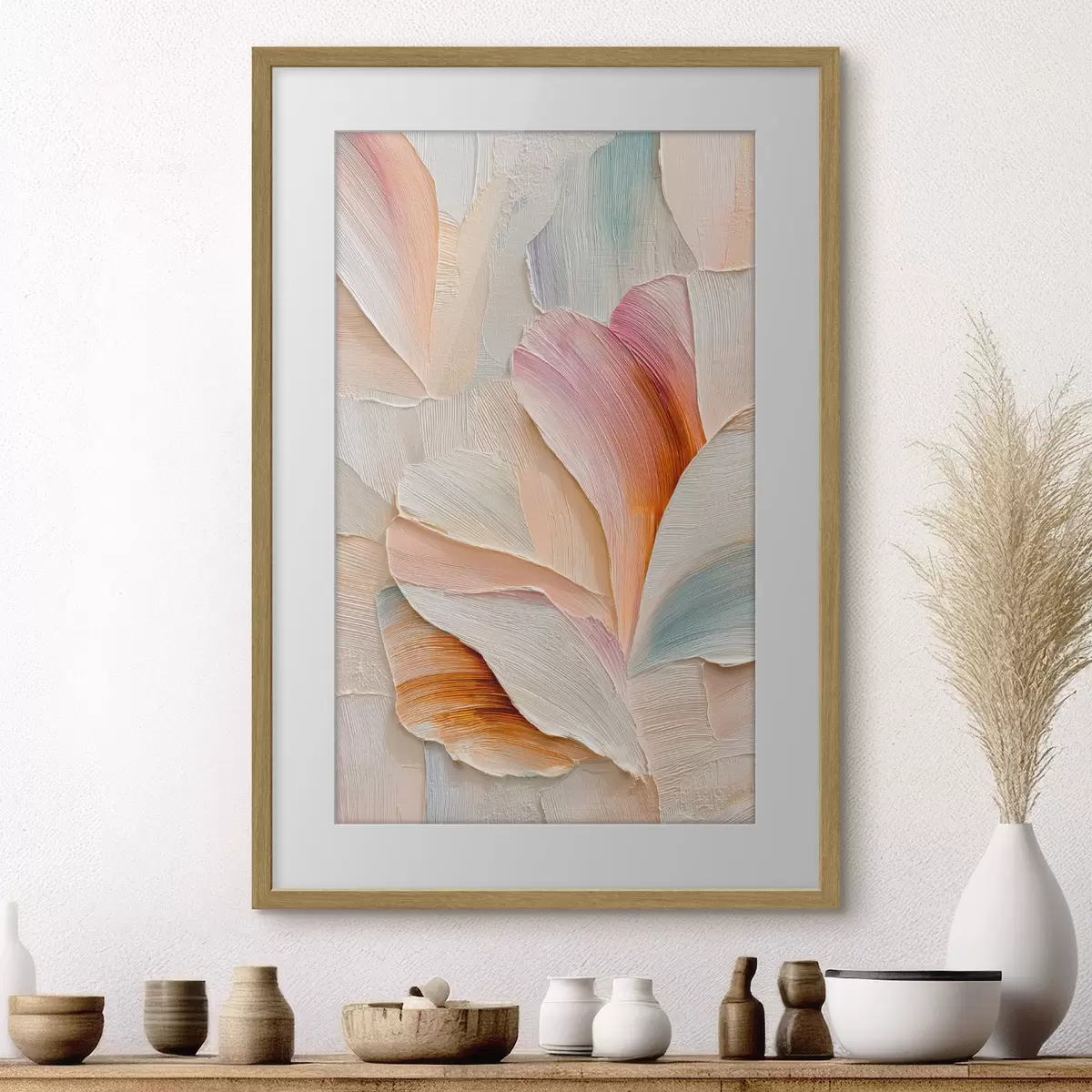 Poster Illustrazione artistica con petali tridimensionali in stile pittorico contemporaneo f48201