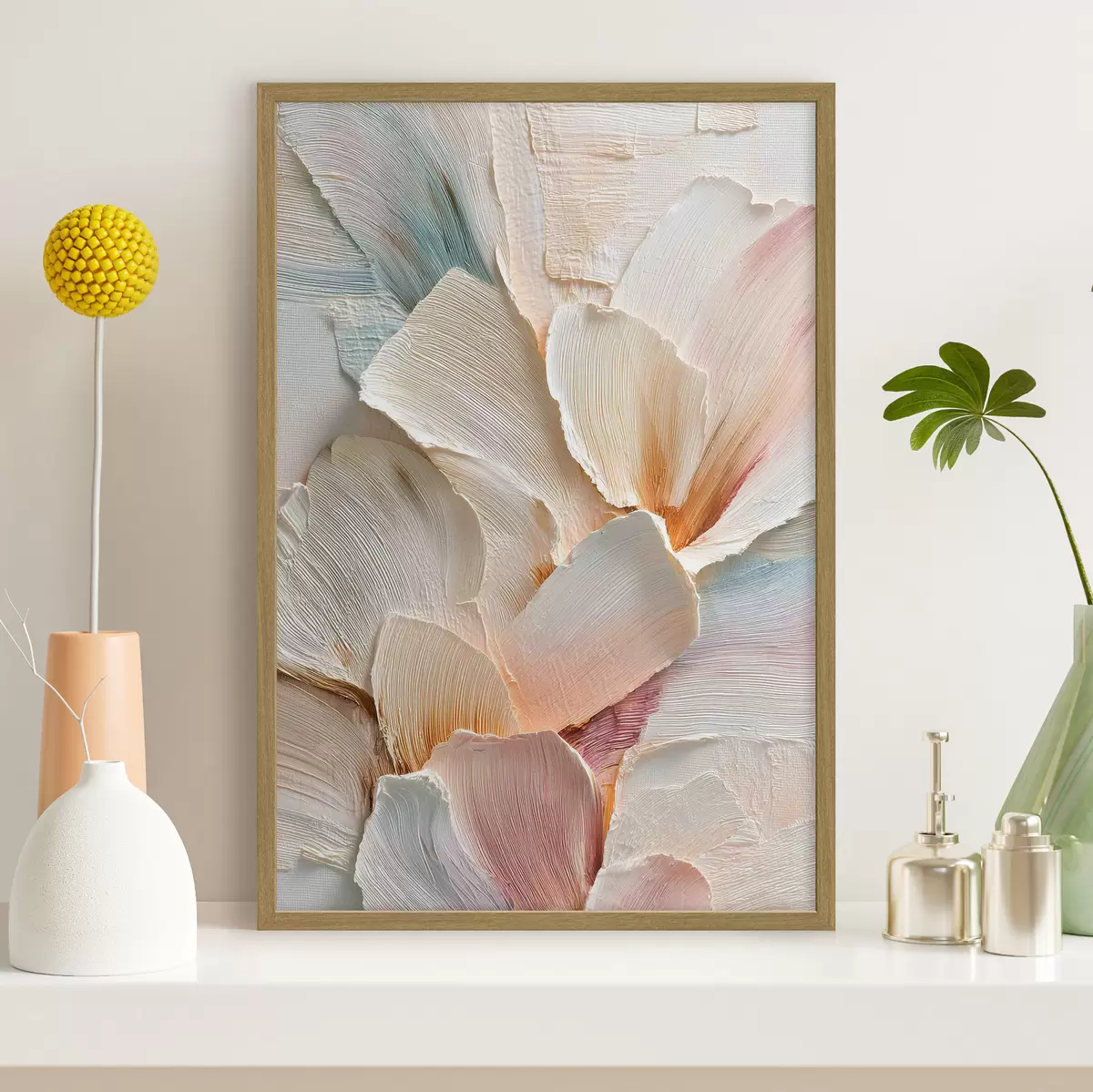 Poster Composizione floreale astratta dai toni chiari in stile pittura a olio f48204