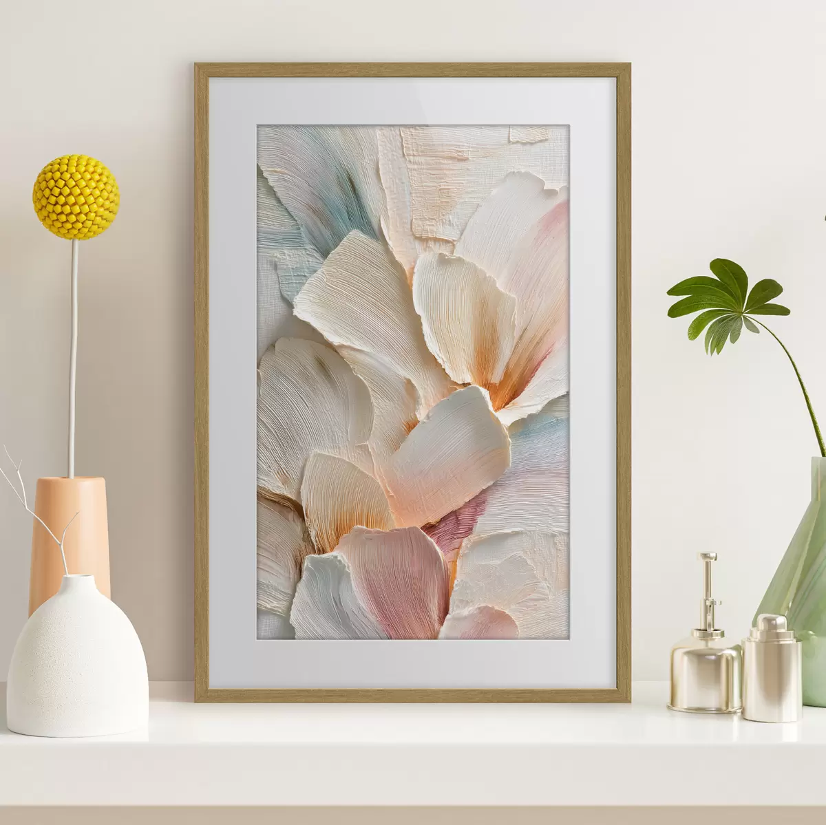 Poster Composizione floreale astratta dai toni chiari in stile pittura a olio f48204
