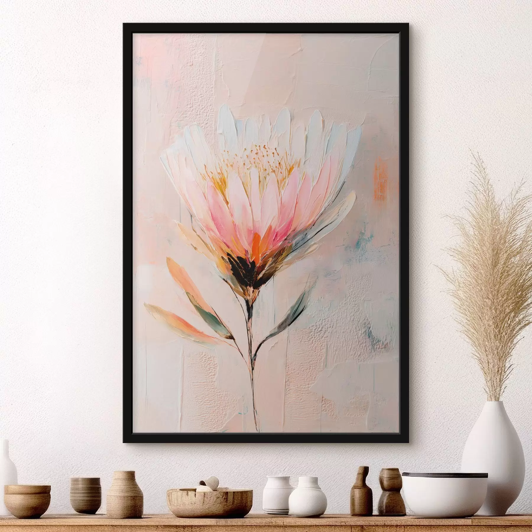 carta da parati Fiore di protea dai delicati toni rosa in stile pittura a olio nr. f48205