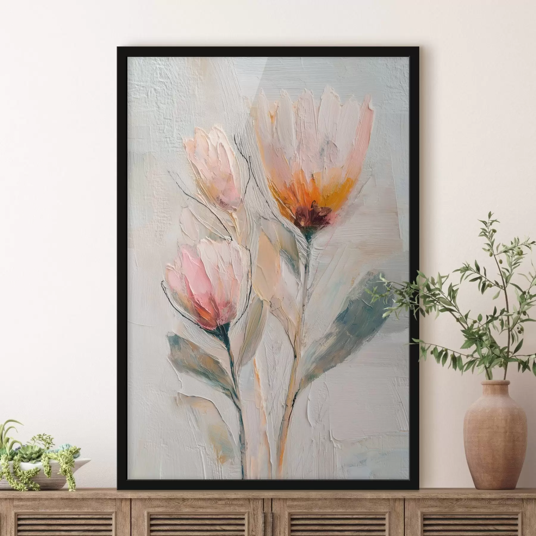 carta da parati Mazzo di fiori di protea con effetto pennellata spessa nr. f48206