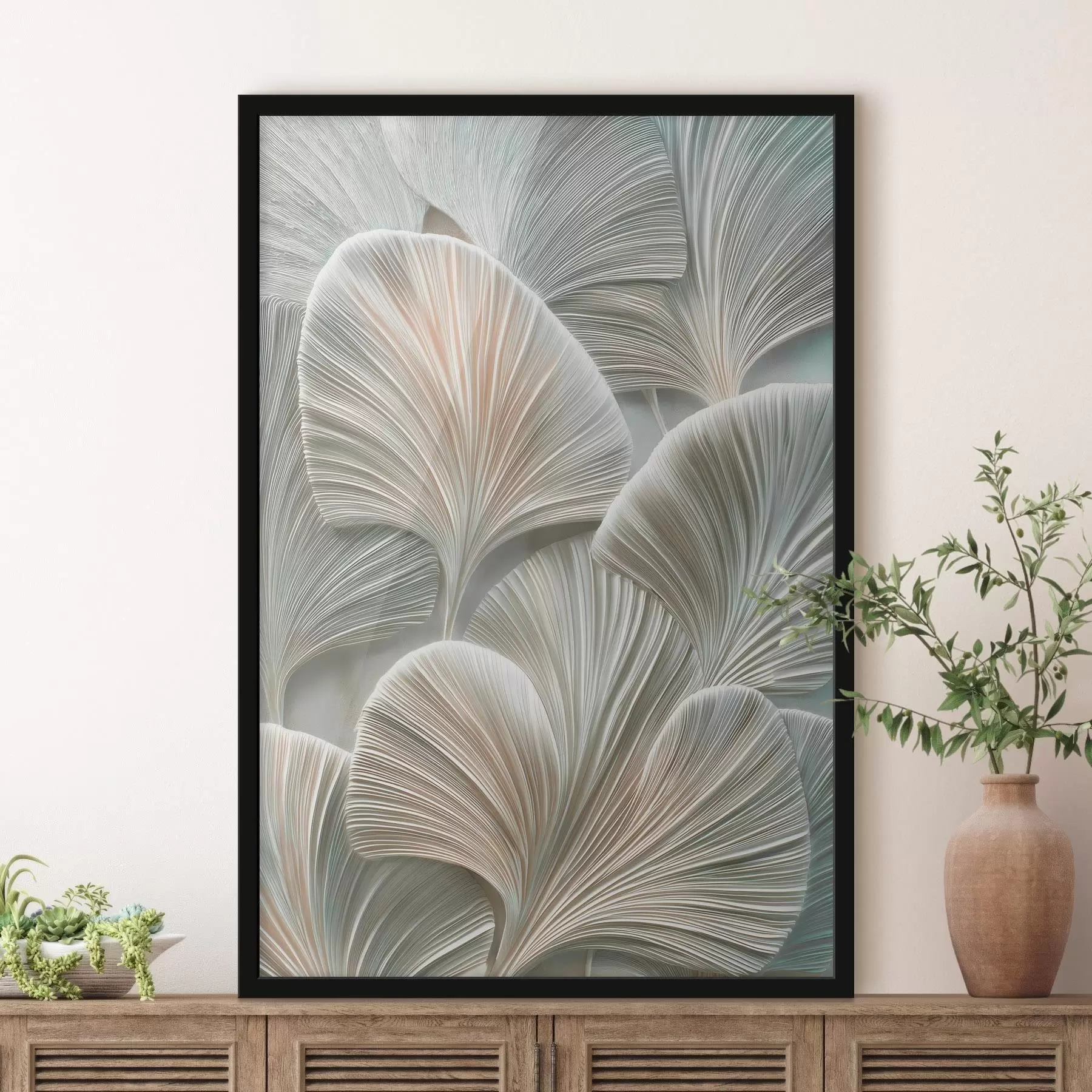 carta da parati Illustrazione artistica con foglie in rilievo in stile bassorilievo contemporaneo nr. f48210