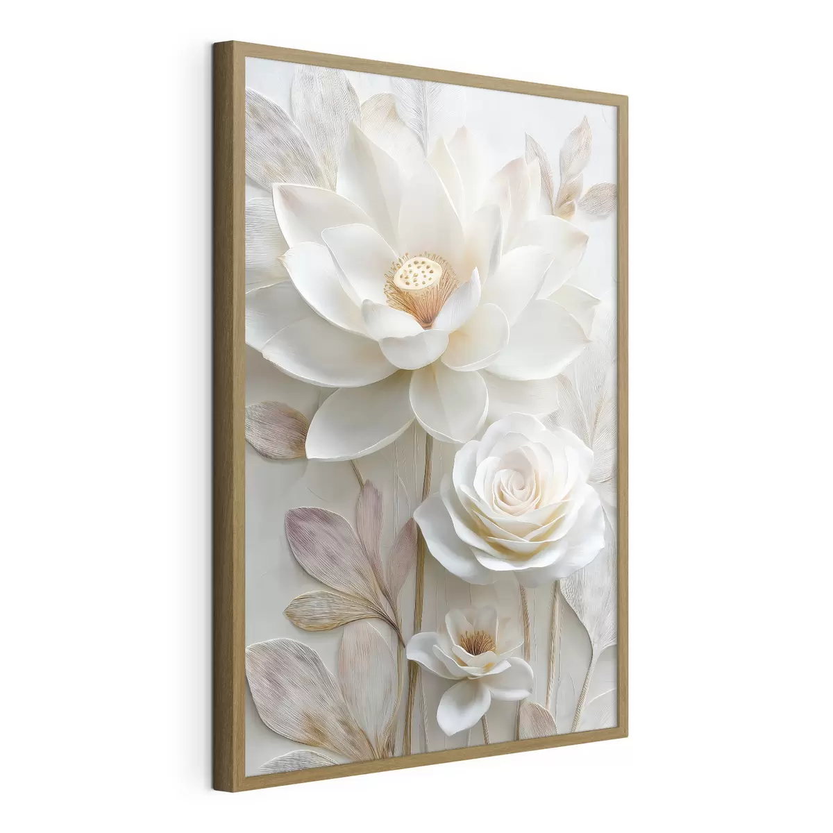 Poster Fiori di loto e rose in tenui tonalità crema, in stile pittura a olio f48214