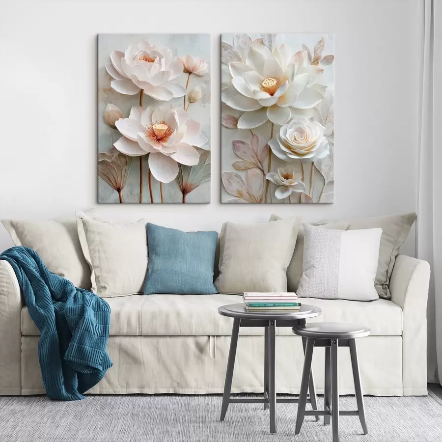 carta da parati Composizione floreale raffinata con petali dalla texture tridimensionale in stile illustrazione 3D nr. m30143