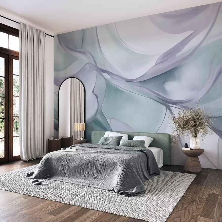 carta da parati Forme fluide dalle texture astratte, nei toni del blu e del grigio, con linee delicate nr. w09818v1