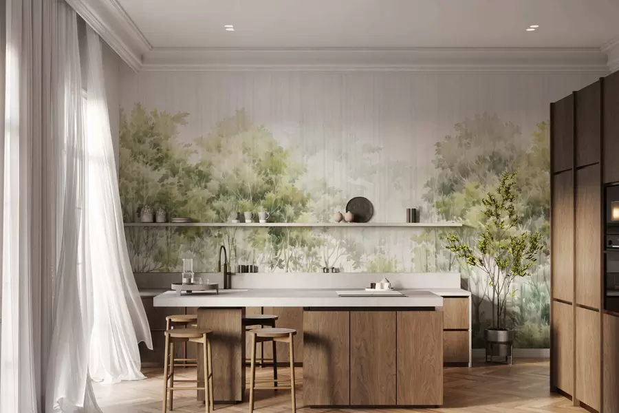 carta da parati Foresta rigogliosa e linee nr. w05442