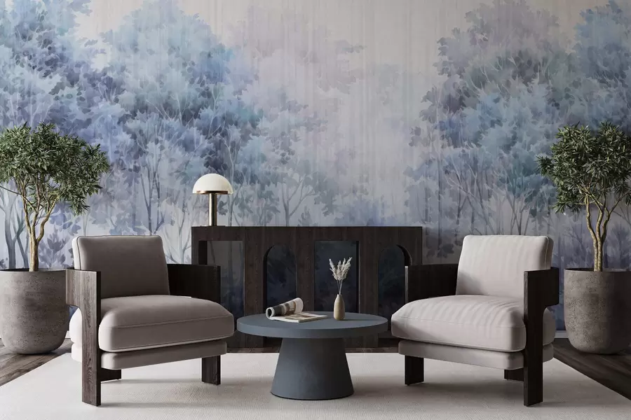 Carta da parati nature Foresta rigogliosa e linee 