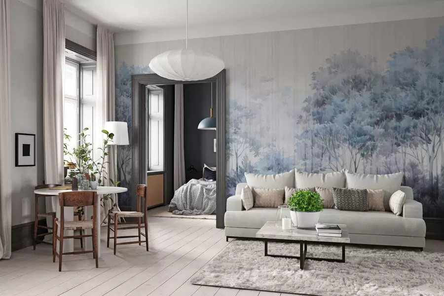 Carta da parati nature Foresta rigogliosa e linee 