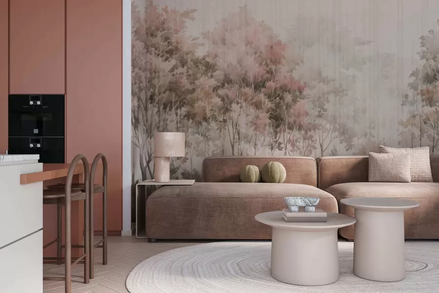 Carta da parati nature Foresta rigogliosa e linee 