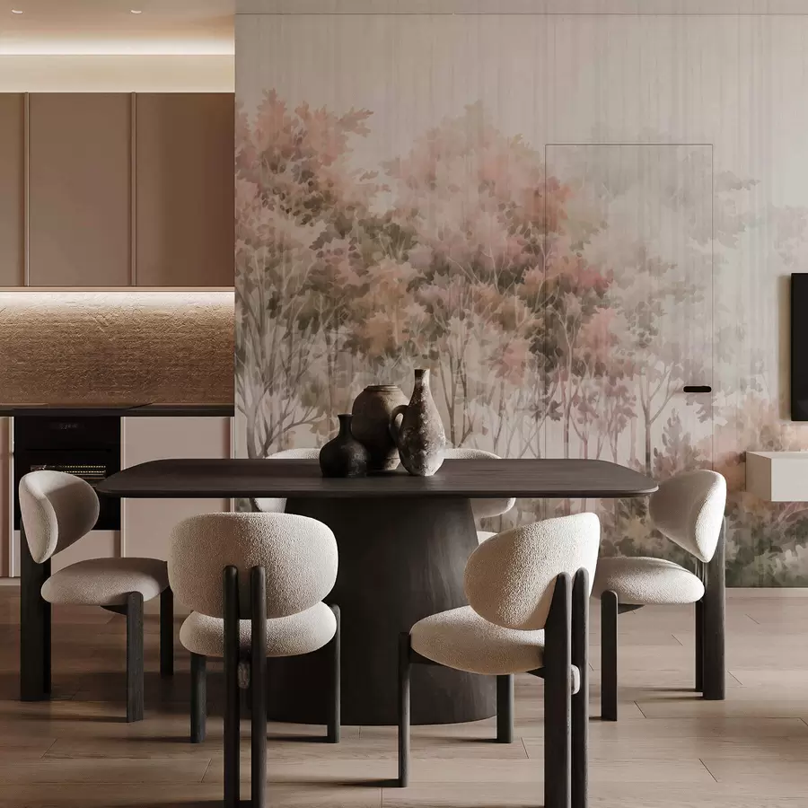 Carta da parati nature Foresta rigogliosa e linee 