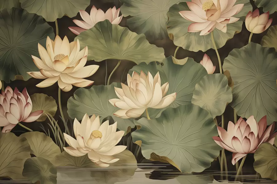 Carta da parati Floreale Fiori di loto d'epoca n. w05445