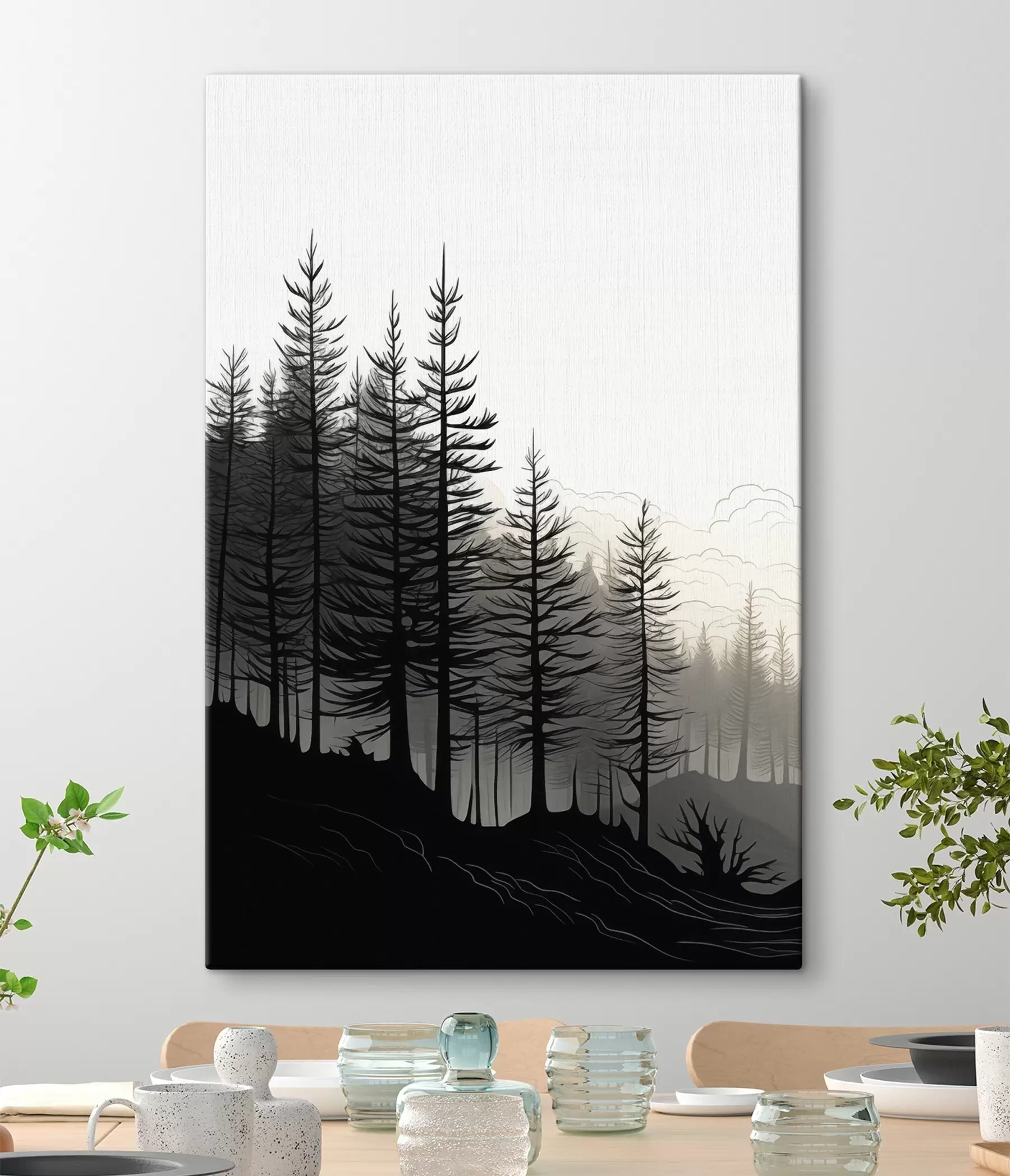 carta da parati Foresta nebbiosa, paesaggio in bianco e nero nr. s48573