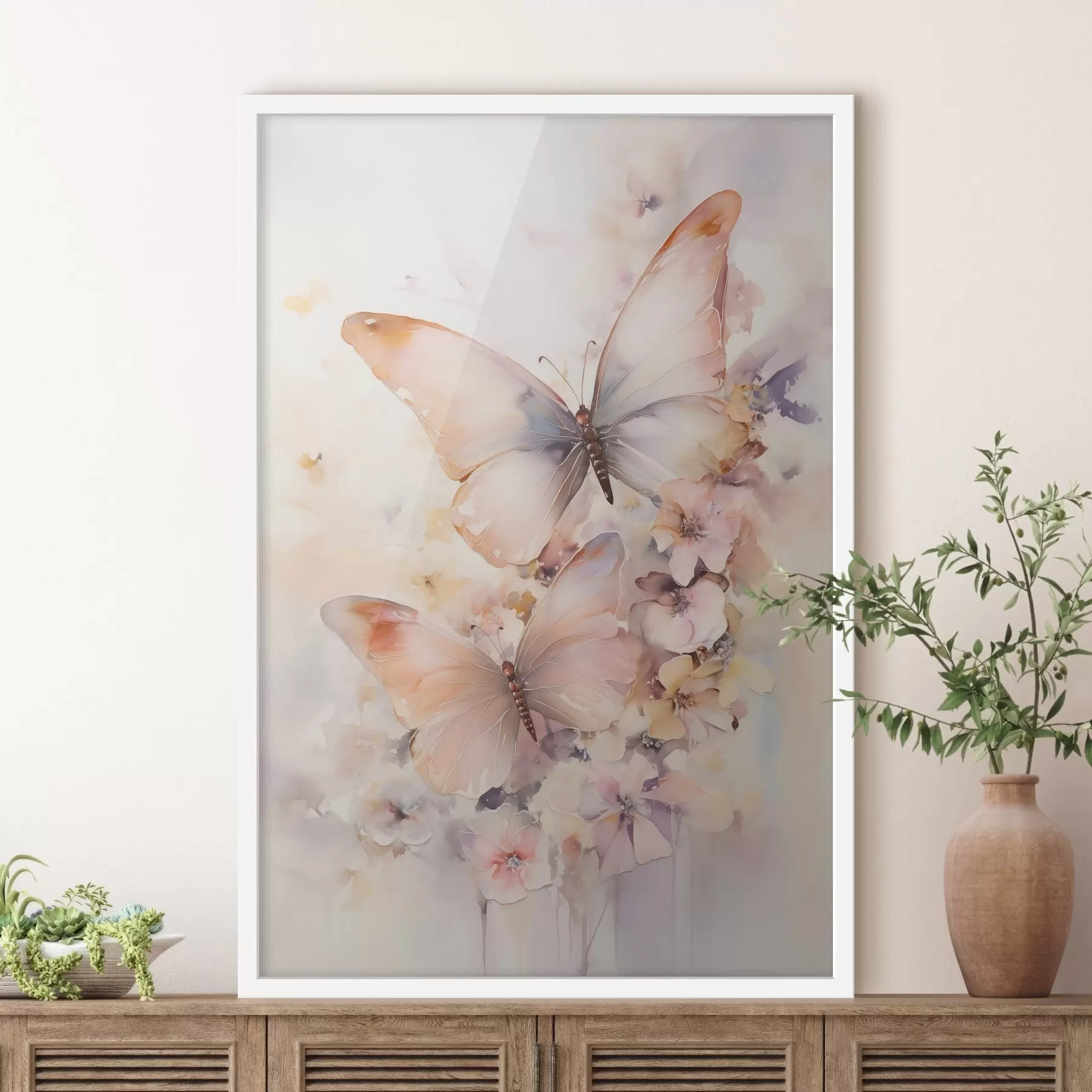 carta da parati Fiori delicati con farfalle, colori pastello nr. f48563