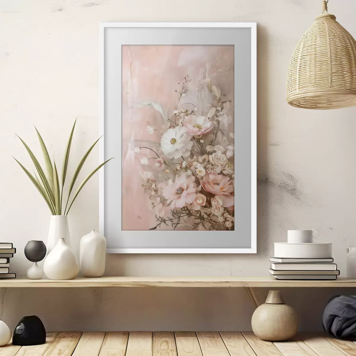 Poster Composizione floreale nei toni del beige e del rosa f48564