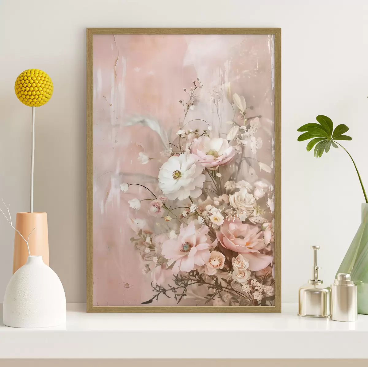 Poster Composizione floreale nei toni del beige e del rosa f48564
