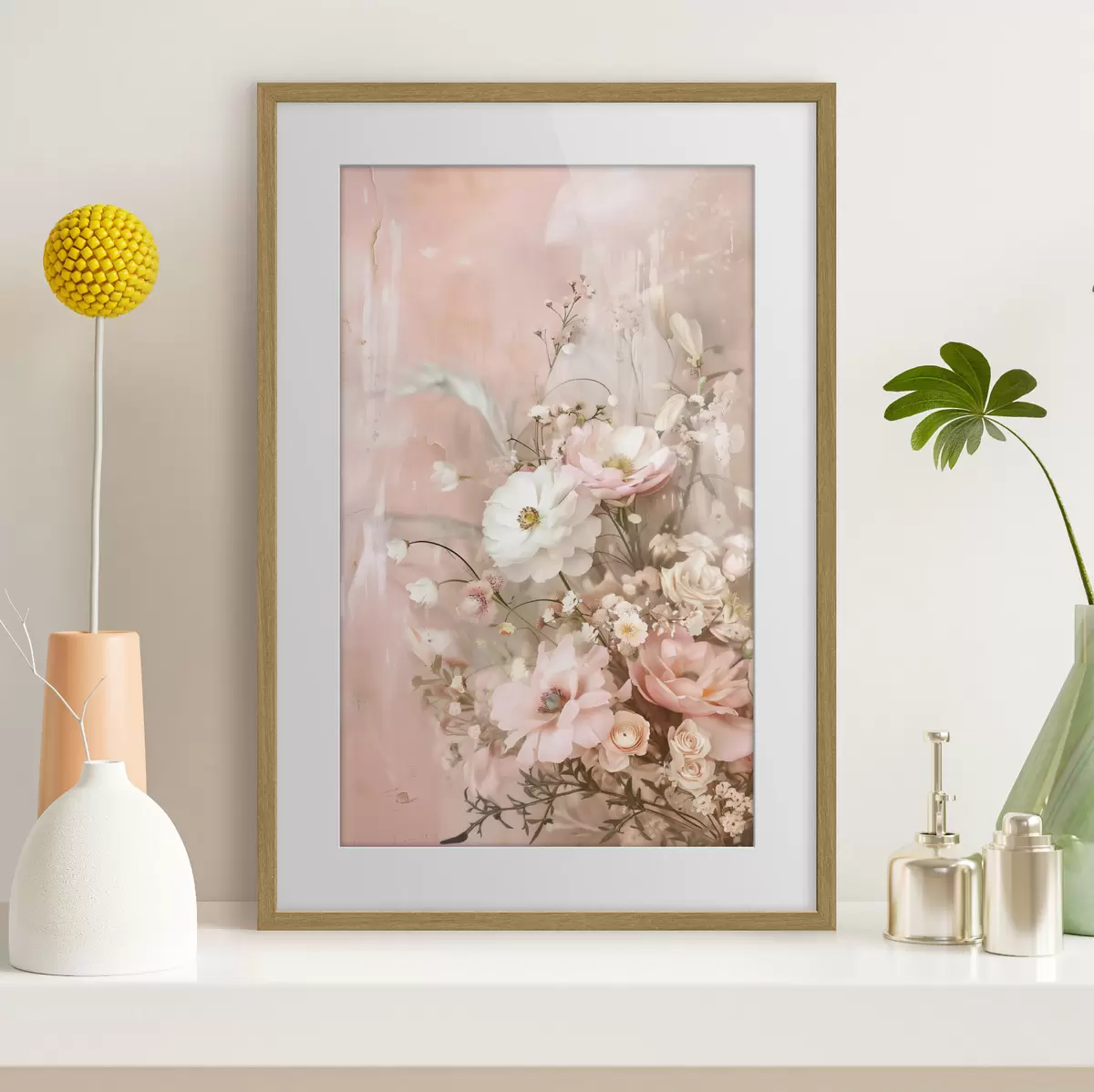 Poster Composizione floreale nei toni del beige e del rosa f48564