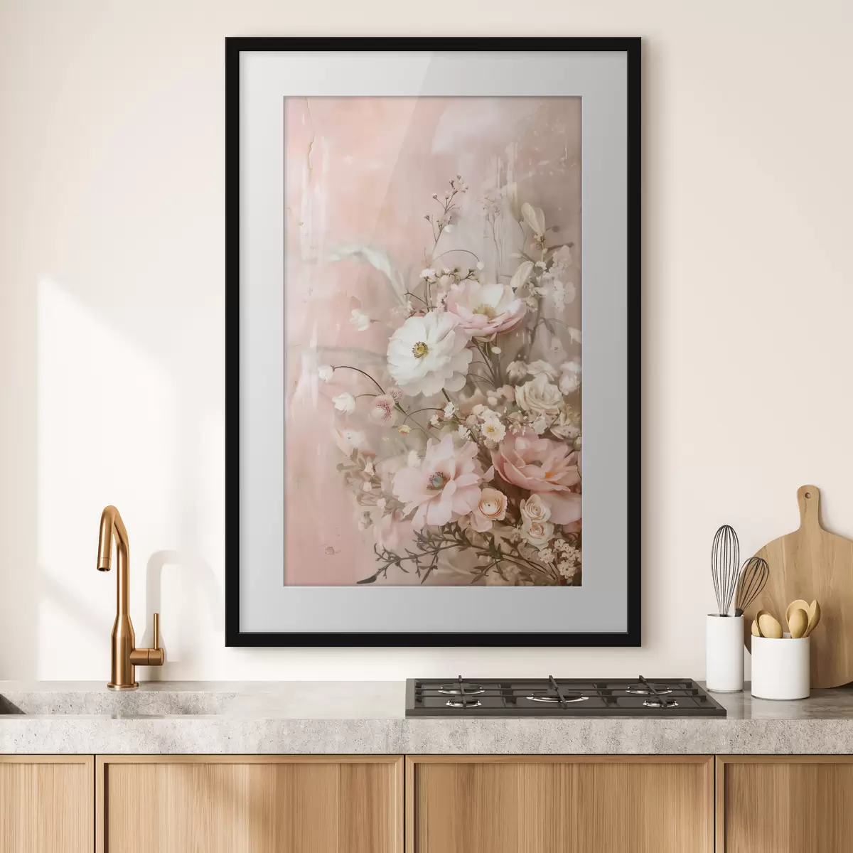 Poster Composizione floreale nei toni del beige e del rosa f48564