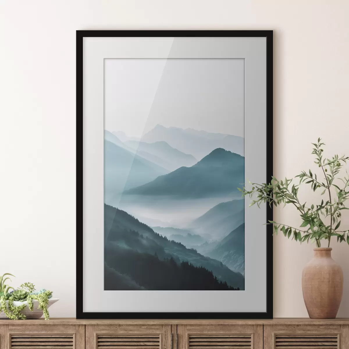 Poster Paesaggio montano avvolto nella foschia f48568