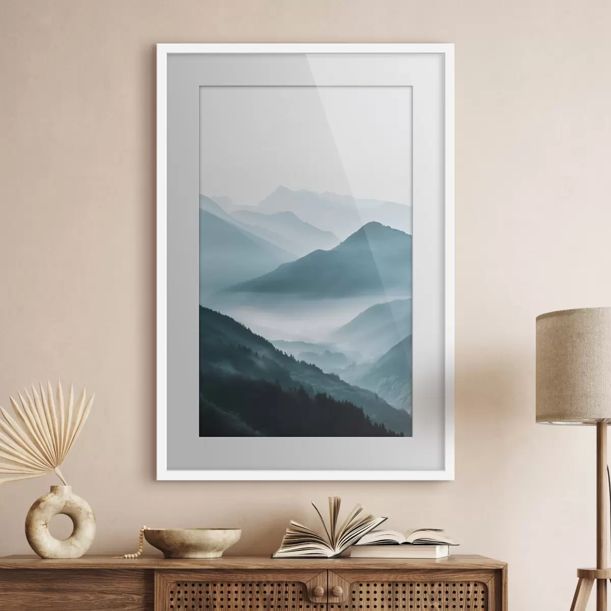 Poster Paesaggio montano avvolto nella foschia f48568