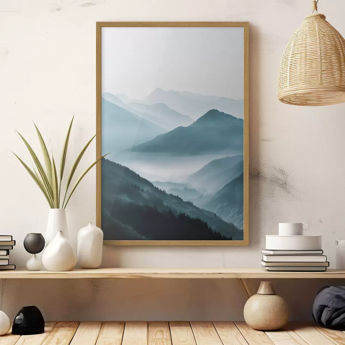 Poster Paesaggio montano avvolto nella foschia f48568