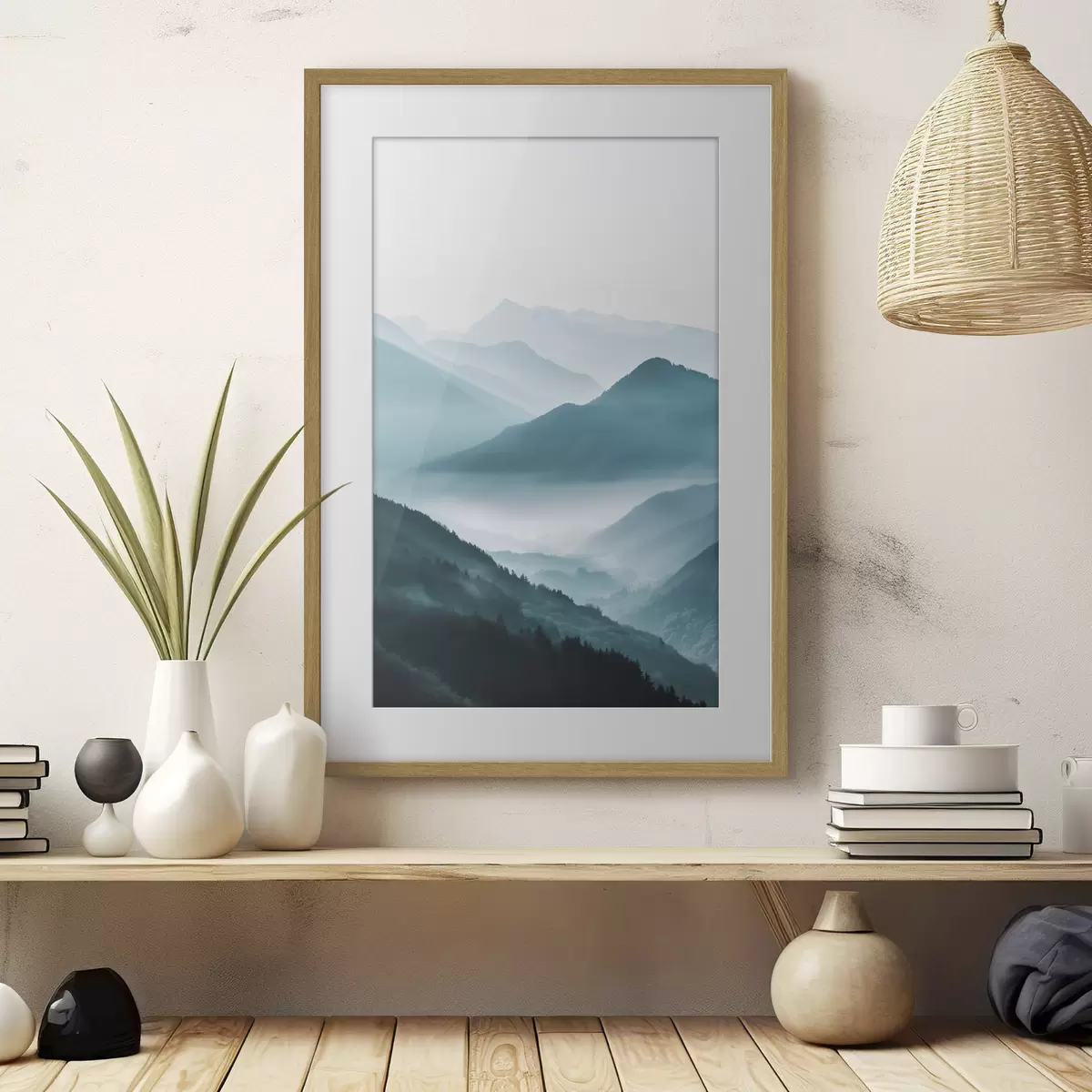 Poster Paesaggio montano avvolto nella foschia f48568