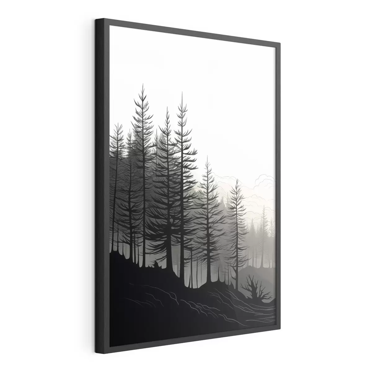 Poster Foresta nebbiosa, paesaggio in bianco e nero f48573