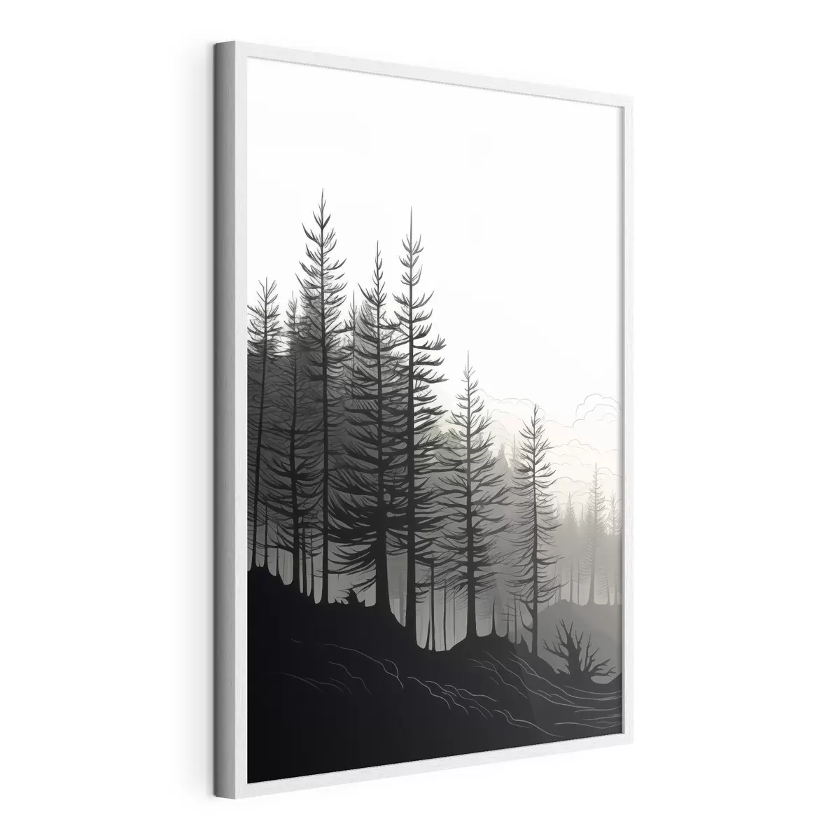 Poster Foresta nebbiosa, paesaggio in bianco e nero f48573