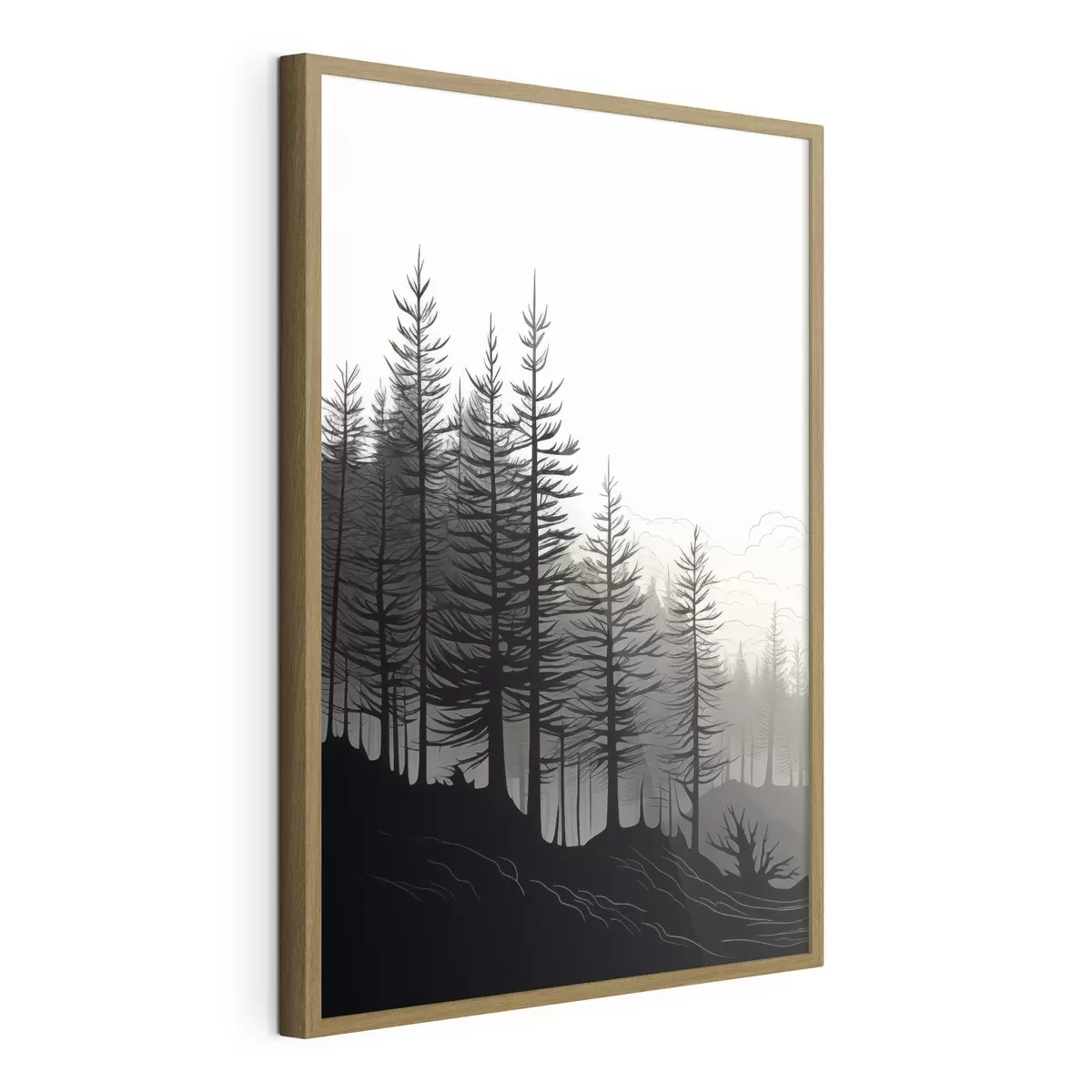 Poster Foresta nebbiosa, paesaggio in bianco e nero f48573