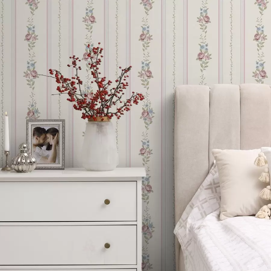 carta da parati Motivo floreale a righe in colori tenui nr. a01130