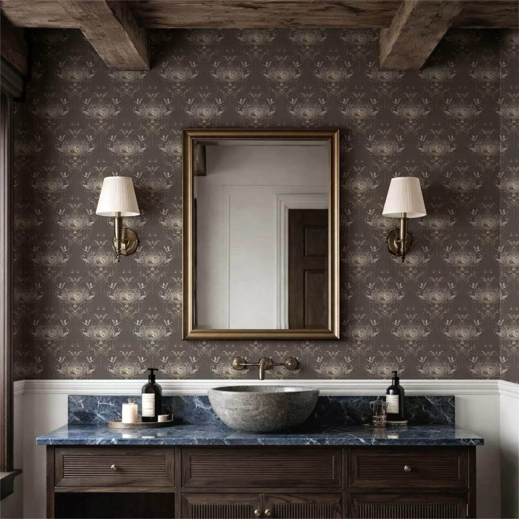 carta da parati Decorazione con cigni e uccelli in stile classico nr. a01161