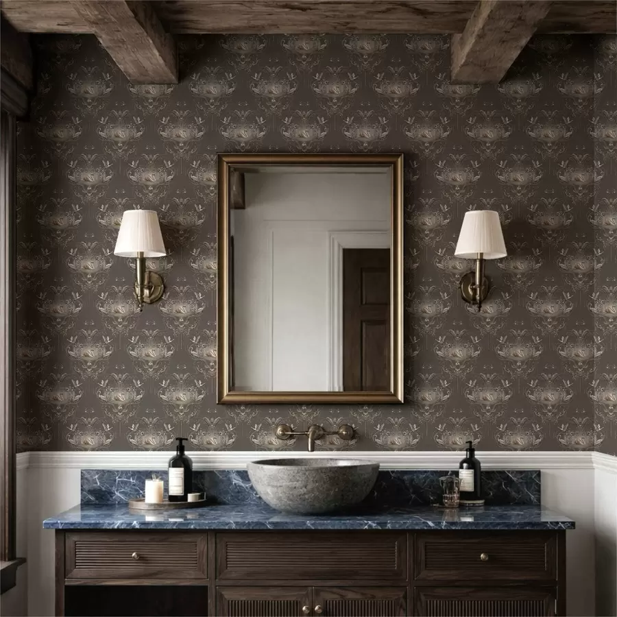 carta da parati Decorazione con cigni e uccelli in stile classico nr. a01161