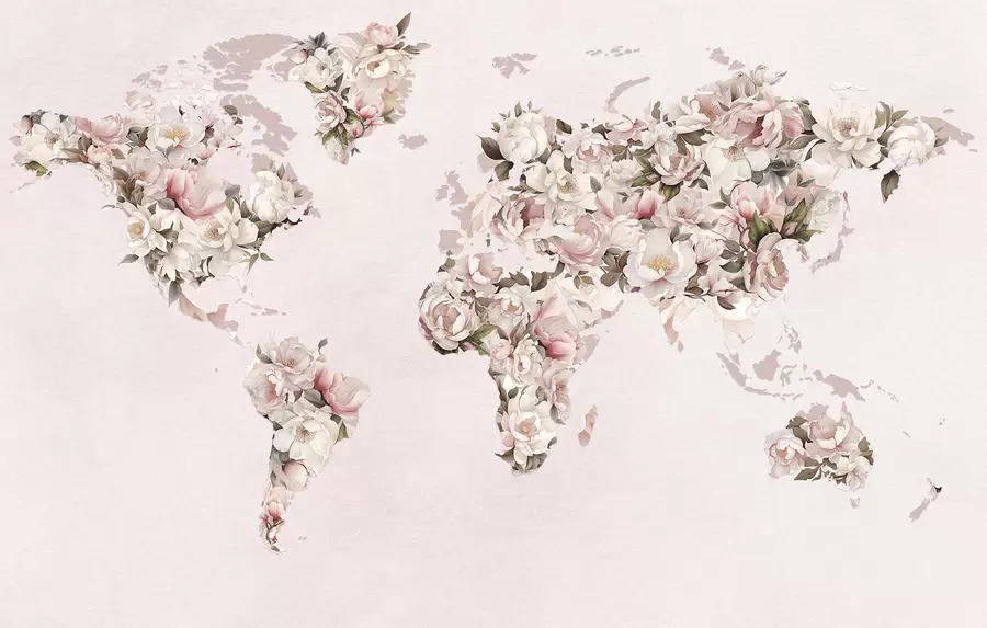 carta da parati Una mappa del mondo rosa composta da grandi peonie bianche e rosa nr. c00005