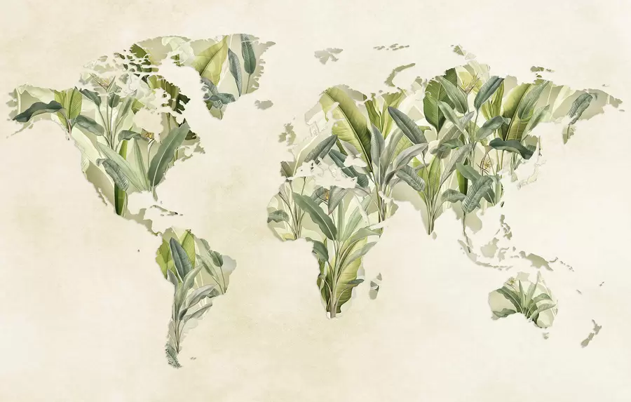 carta da parati Una mappa del mondo verde realizzata con foglie di banano nr. c00007