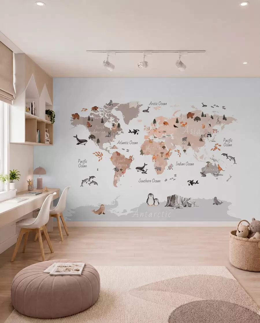 carta da parati Mappa fauna beige in inglese nr. c00009env3