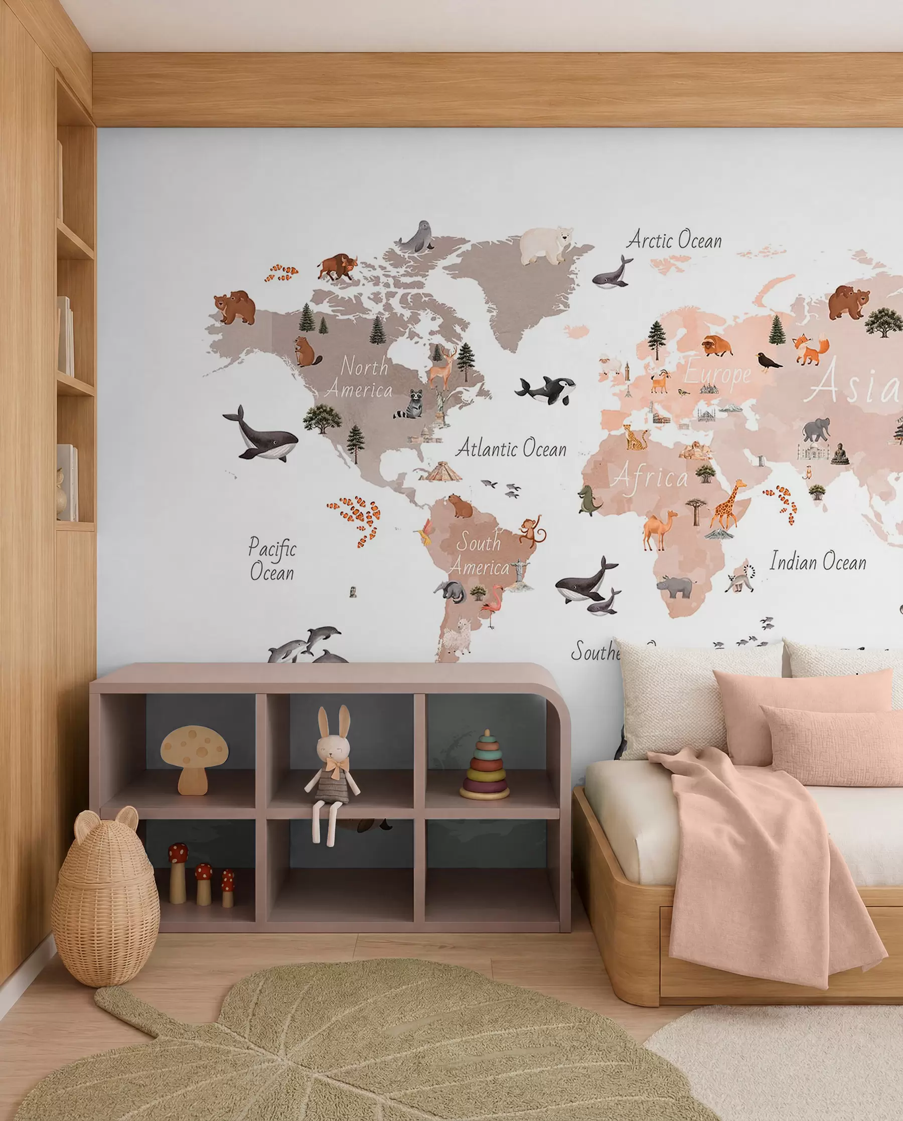 carta da parati Mappa fauna beige in inglese nr. c00009env3