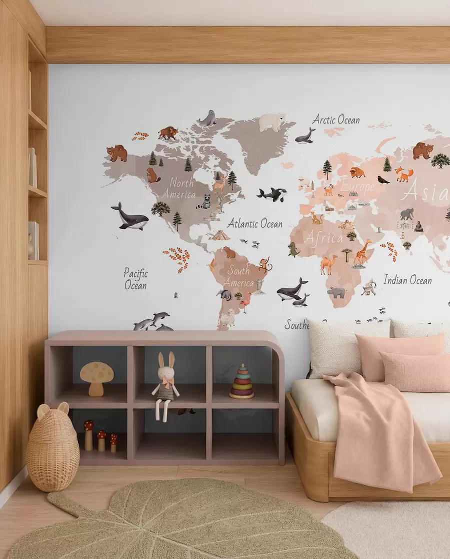 carta da parati Mappa fauna beige in inglese nr. c00009env3