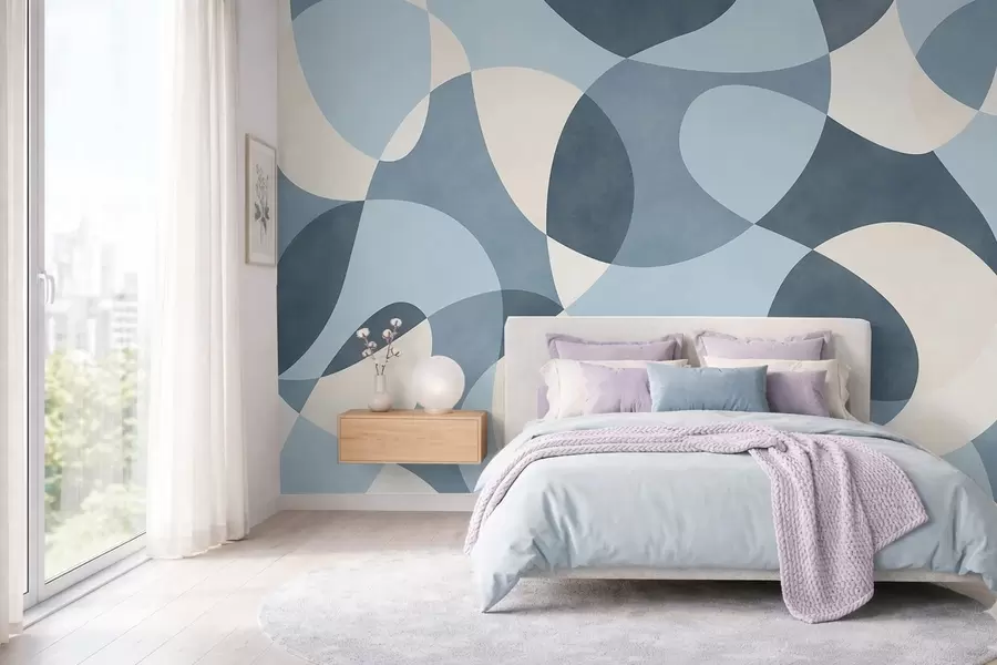 carta da parati Motivo astratto con forme arrotondate nei toni del blu nr. w05149v2