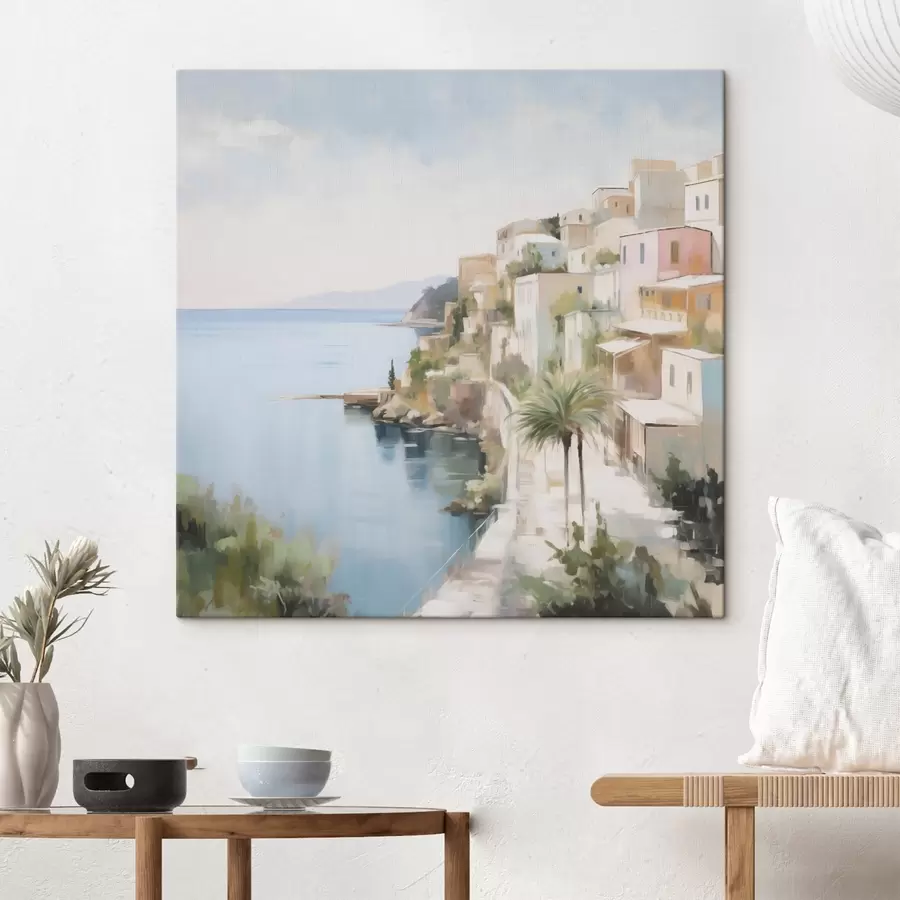 carta da parati Paesaggio di una città sul mare, imitazione di un dipinto nr. s48674